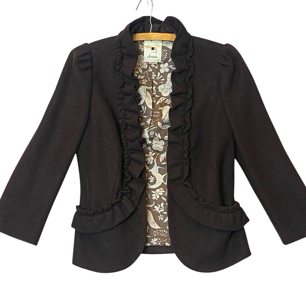 elevenses Dark Brown Ruffle-Trim Open Blazer - Picture 12 of 12